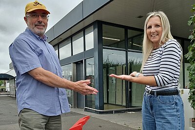 Grahame and Jayne at the site of the old ALDI store